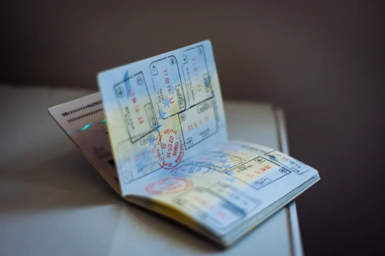 Páginas de passaporte com carimbos de entrada e saída de vários países